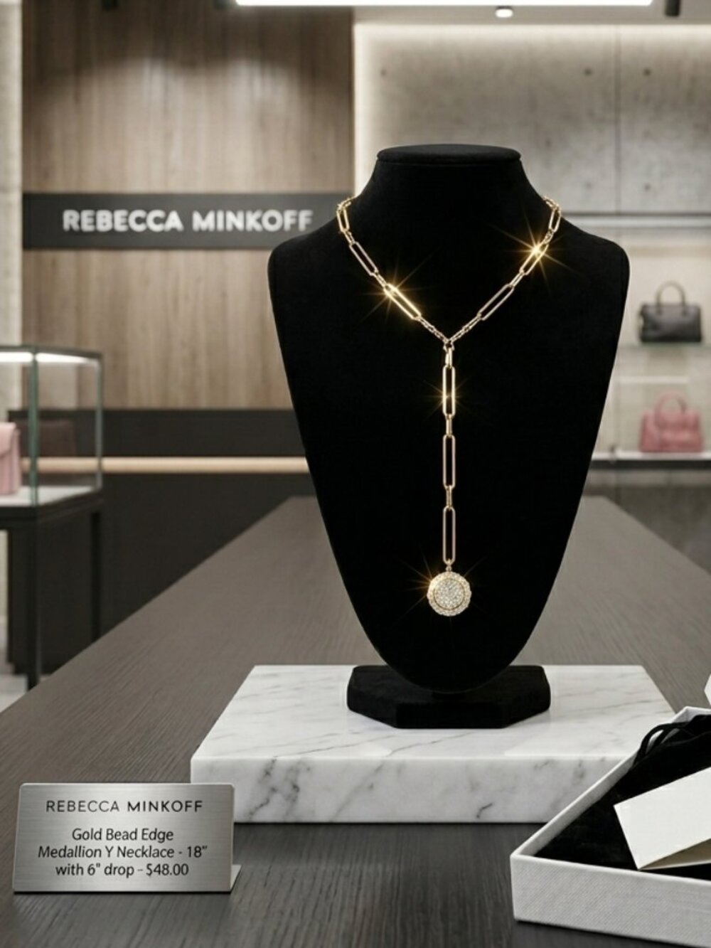 Rebecca minkoff gold bead edge medallion necklace